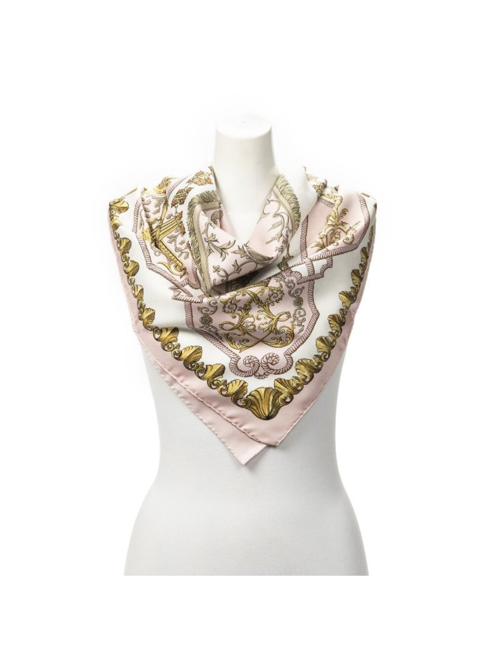 Hermes Scarf Pink Gold White Twill Silk